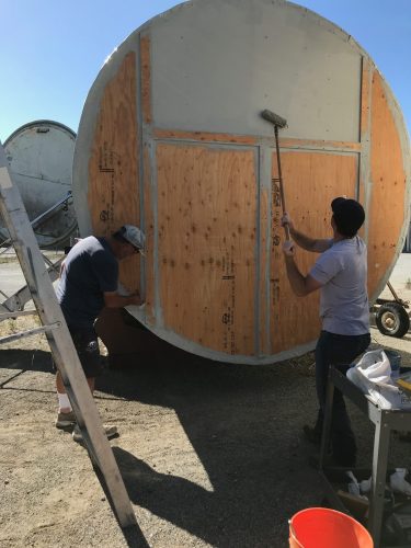 Dan and Zach painting the new back panel of the Viscount